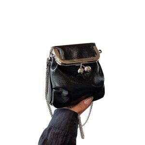 Kisslock Flap Chain Crossbody Vegan Leather Minimalist Clutch Bag